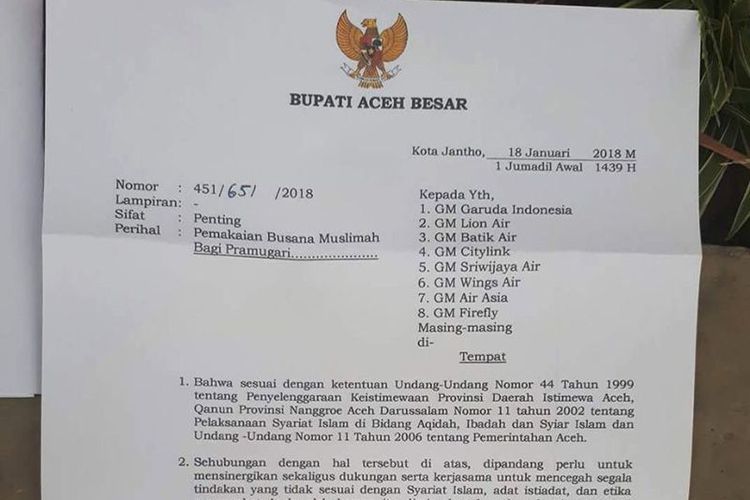 Pramugari yang Akan ke Aceh Diimbau untuk Menggunakan Hijab. Begini Respons dari Maskapai!