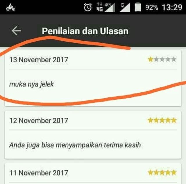 13+ Macam Review Pelanggan Ojek Online. Dari yang Kocak Sampai Bikin Abangnya Kehilangan Pekerjaan