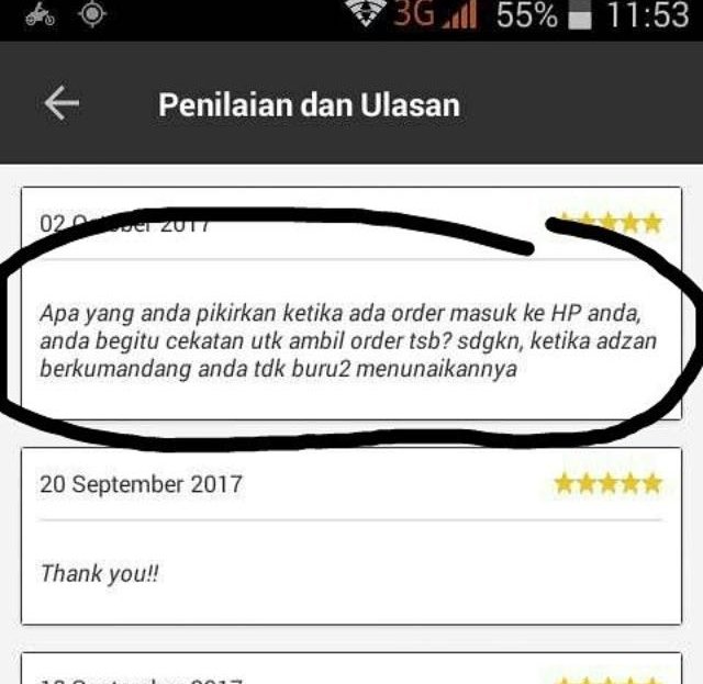 13+ Macam Review Pelanggan Ojek Online. Dari yang Kocak Sampai Bikin Abangnya Kehilangan Pekerjaan