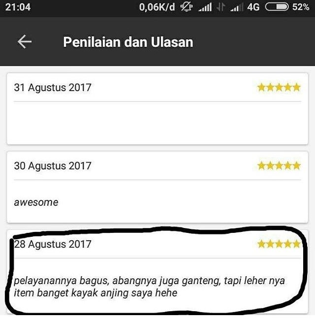 13+ Macam Review Pelanggan Ojek Online. Dari yang Kocak Sampai Bikin Abangnya Kehilangan Pekerjaan