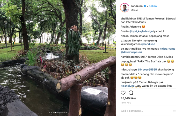 Hore, Sandiaga Uno Resmikan Taman di Barat Monas. Jakarta Punya Taman yang Instagramable Nih!