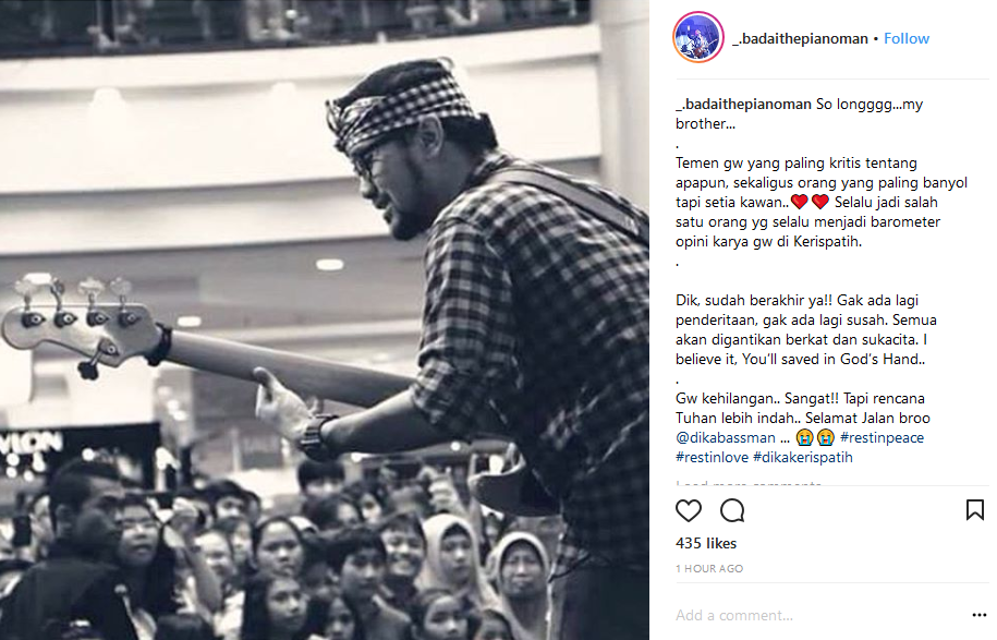 Berita Duka: Dika, Bassist Kerispatih Meninggal Dunia. Padahal 4 Hari Lalu Baru Saja Unggah Wajah yang Ceria