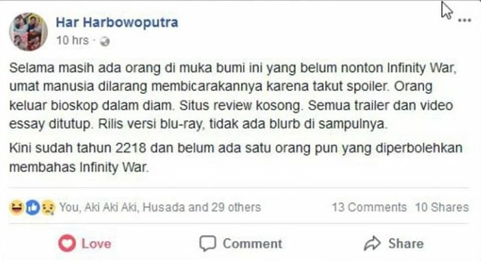 15 Pesan dari Warganet buat yang Sudah Nonton Infinity War. Banyak Banget yang Takut Lihat Spoiler~