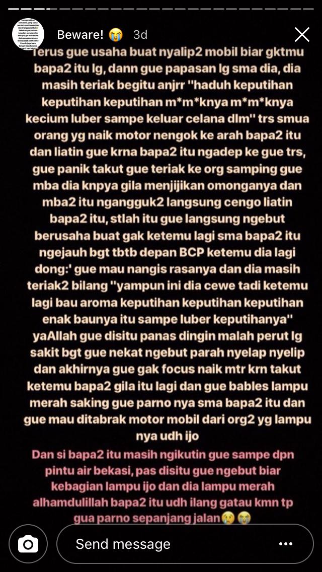 Berbagi Cerita Soal Bapak-Bapak Mesum di Jalan, IG Stories Gadis ini Menguak Banyak Kejadian Serupa