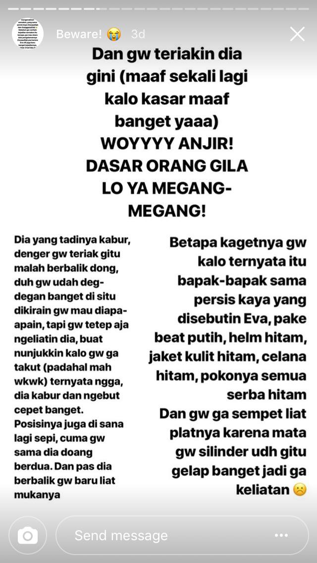 Berbagi Cerita Soal Bapak-Bapak Mesum di Jalan, IG Stories Gadis ini Menguak Banyak Kejadian Serupa