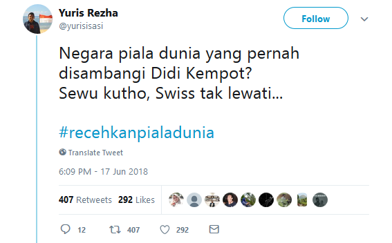 20 Tagar #RecehkanPialaDunia ini Mungkin Bisa Sedikit Obati Kecewa Karena Jagoanmu Kalah. Kocaklah~