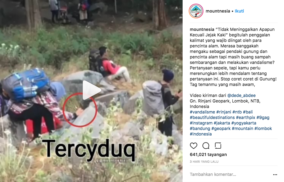 Seorang Pendaki Melakukan Vandalisme di Gunung Rinjani. Wah Norak Banget Sih Pendaki Ini ya!