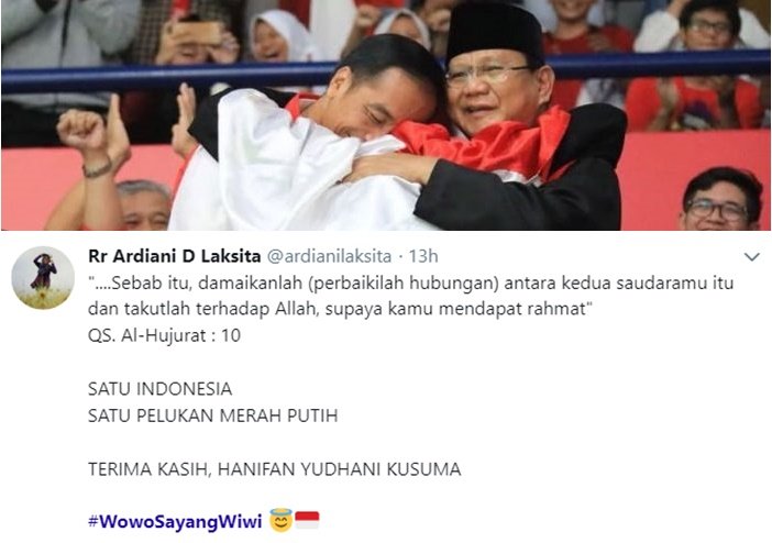 Jokowi dan Prabowo Berpelukan, Warganet pun Bikin Kutipan Kocak nan Romantis. Gini dong, Adem~ :