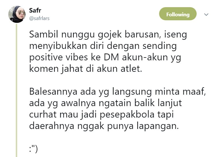 Lewat DM, Cewek ini Tegur Banyak Warganet yang Komentar Negatif pada Ginting. Harus Didukung nih!