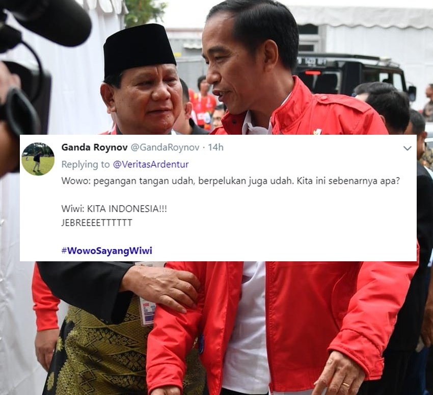 Jokowi dan Prabowo Berpelukan, Warganet pun Bikin Kutipan Kocak nan Romantis. Gini dong, Adem~ :