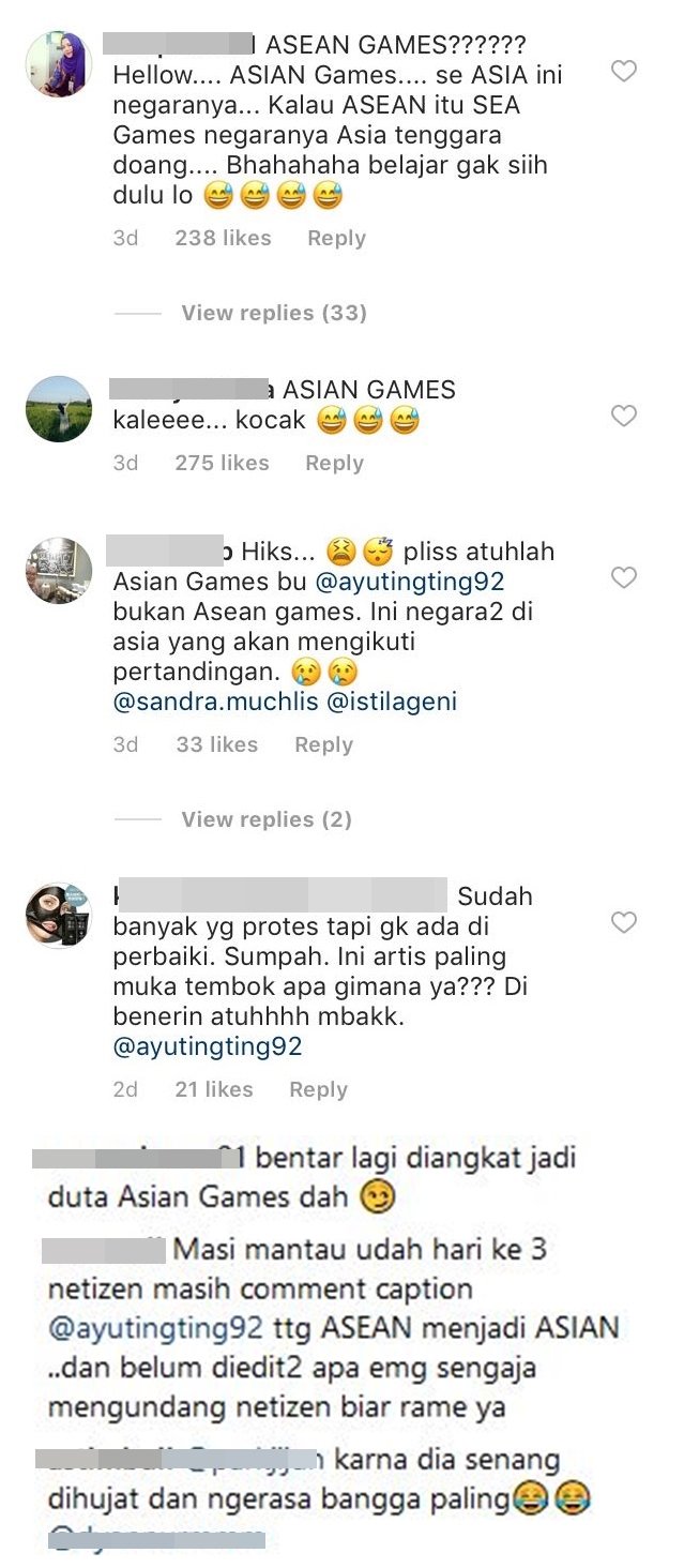 Sudah Tiga Hari, Warganet 'Buru' Postingan Ayu Ting Ting yang Salah Tulis Asian Games jadi ASEAN Games