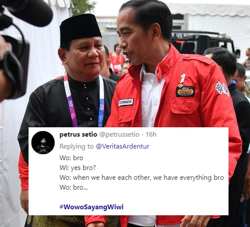 Jokowi dan Prabowo Berpelukan, Warganet pun Bikin Kutipan Kocak nan Romantis. Gini dong, Adem~ :