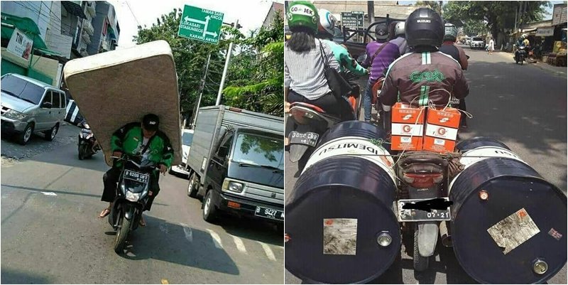 15 Momen Berat Abang Ojol Saat Antar Pesanan Nggak Logis. Dari Kasur Sampai Kulkas, Dibawa Pake Motor!