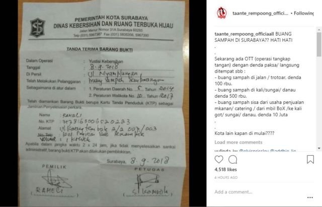 Bukan Cuma Kasus Korupsi, Kota Surabaya Kini Laksanakan OTT Bagi yang Buang Sampah Sembarangan!