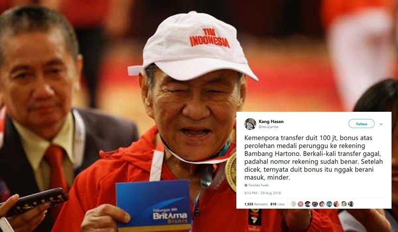 13 Tweet Kocak Warganet Saat Bambang Hartono Dapat Bonus Asian Games. Remah Rengginang!