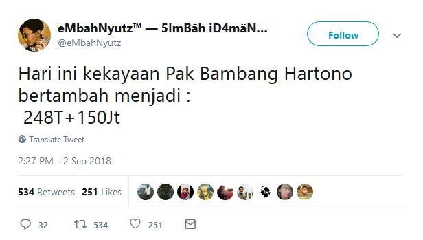 13 Tweet Kocak Warganet Saat Bambang Hartono Dapat Bonus Asian Games. Remah Rengginang!