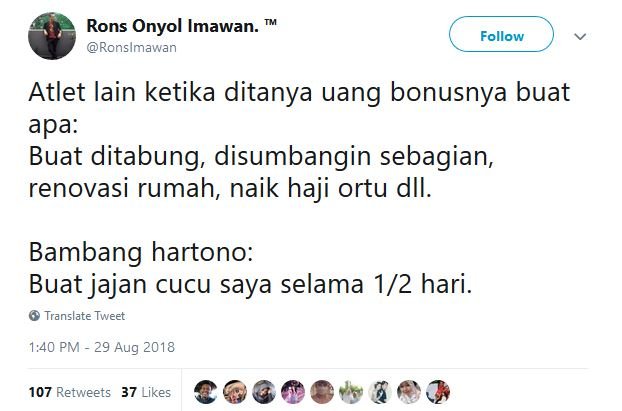 13 Tweet Kocak Warganet Saat Bambang Hartono Dapat Bonus Asian Games. Remah Rengginang!