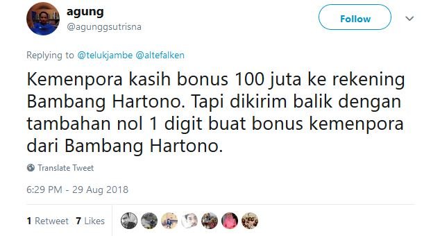 13 Tweet Kocak Warganet Saat Bambang Hartono Dapat Bonus Asian Games. Remah Rengginang!