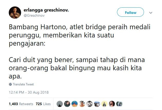 13 Tweet Kocak Warganet Saat Bambang Hartono Dapat Bonus Asian Games. Remah Rengginang!