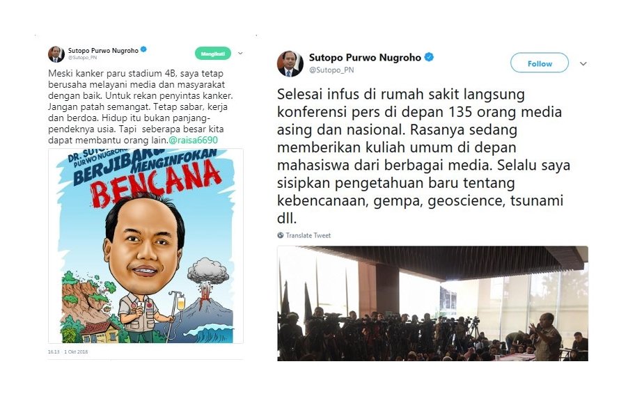 Lawan Kanker Paru dan Masih Menjalankan Tugasnya, Warganet Ingin Pertemukan Sutopo dengan Raisa