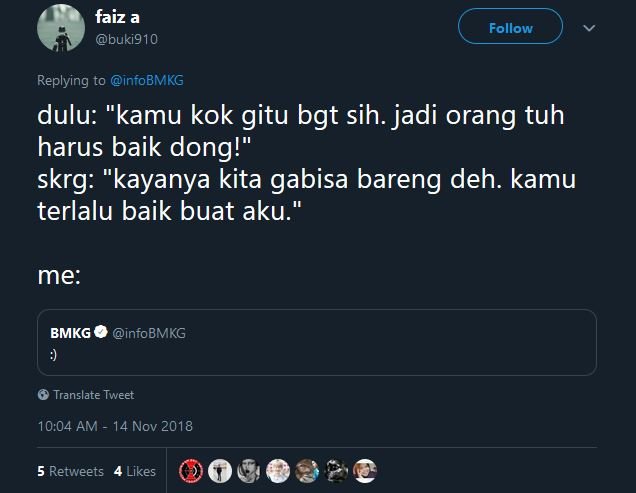 Cuitan Admin @infoBMKG ini Emang Cocok buat 13 Situasi Chat yang Tengah Dihadapi. Senyumin Aja~