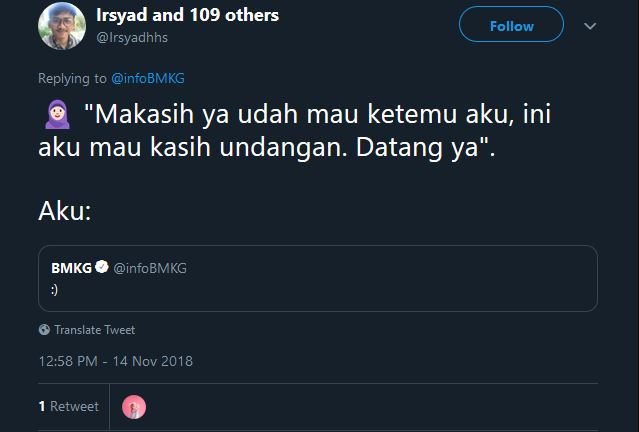 Cuitan Admin @infoBMKG ini Emang Cocok buat 13 Situasi Chat yang Tengah Dihadapi. Senyumin Aja~