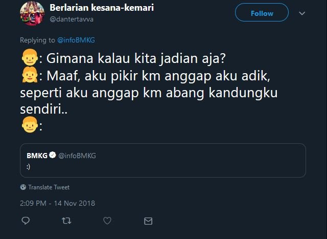 Cuitan Admin @infoBMKG ini Emang Cocok buat 13 Situasi Chat yang Tengah Dihadapi. Senyumin Aja~