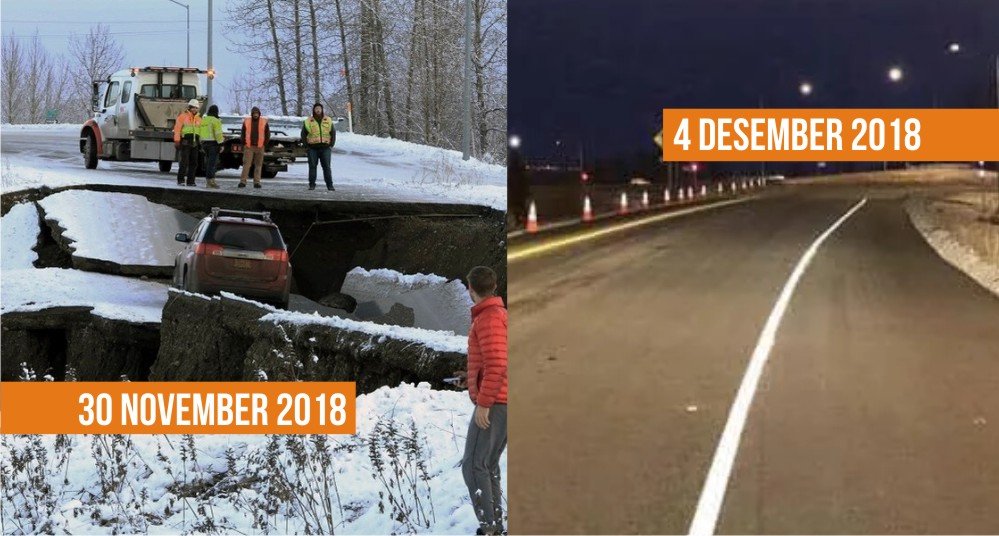 Cuma Butuh 4 Hari, Jalan Alaska yang Terbelah Akibat Gempa Selesai Diperbaiki. Inilah 4 Rahasianya