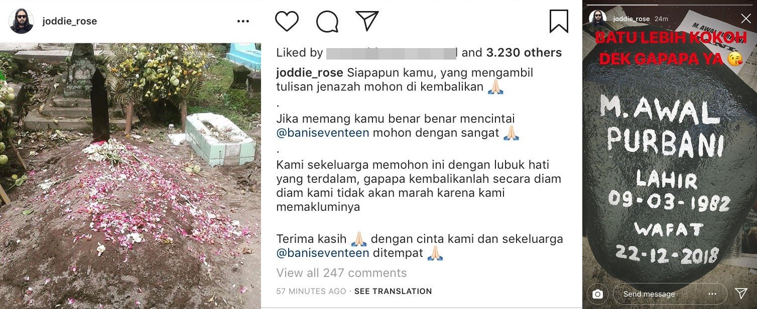 Sempat Dikabarkan Hilang, Papan Nisan Bani 'Seventeen' Ternyata Memang Sengaja Dicabut