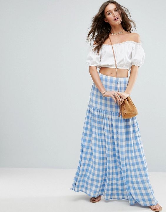 long maxi gingham skirt