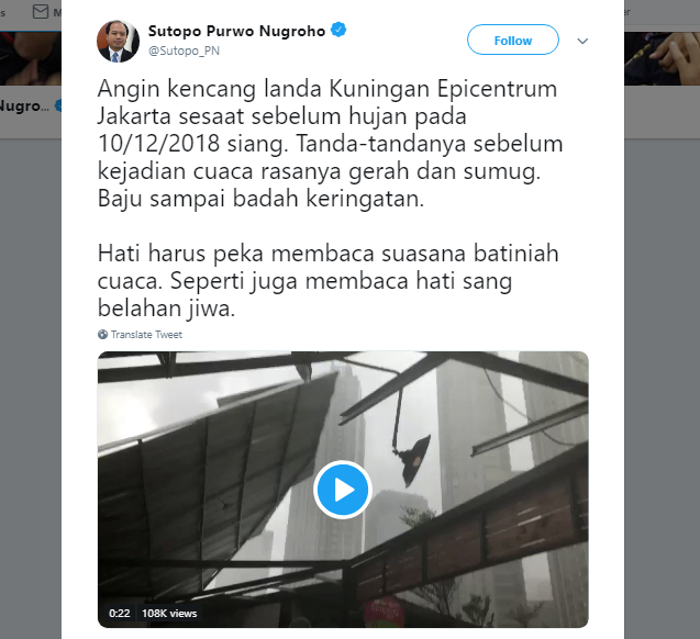 9 Petuah Kocak dan Bikin Baper ala Pak Sutopo. Yang Penting sih Tetap Informatif buat Semua Orang