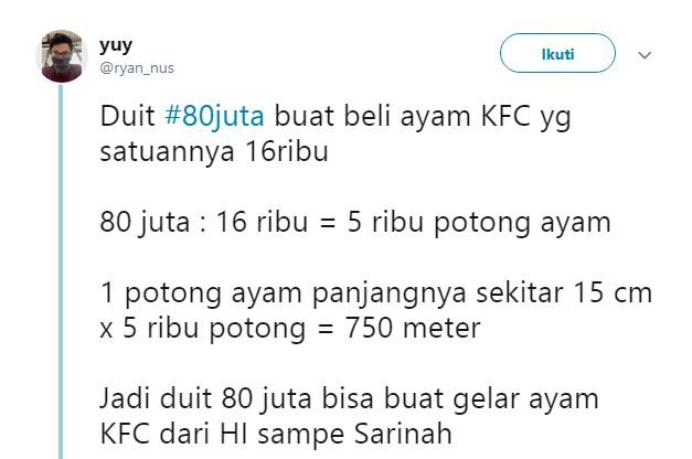 Warganet Twitter Berandai-andai Duit 80 Juta Bisa Buat Beli Apa. Pada Kreatif bin Kocak Idenya!