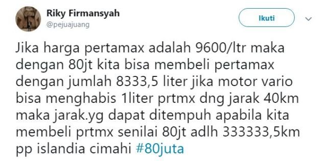 Warganet Twitter Berandai-andai Duit 80 Juta Bisa Buat Beli Apa. Pada Kreatif bin Kocak Idenya!