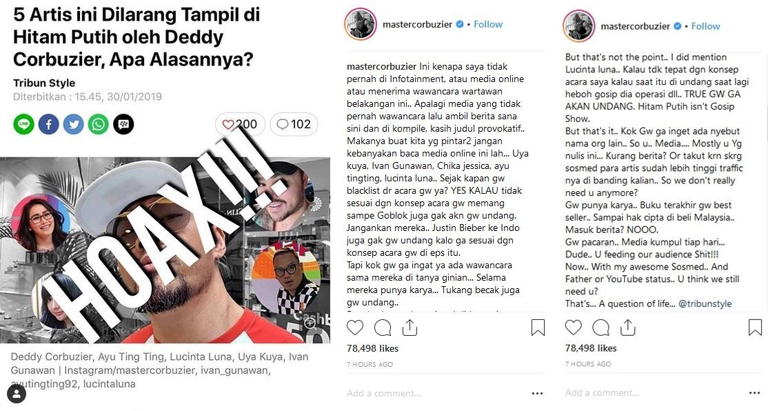 Terkait Larangan Sejumlah Artis yang Katanya Dilarang Datang ke 'Hitam Putih', Ini Penjelasan Deddy Corbuzier