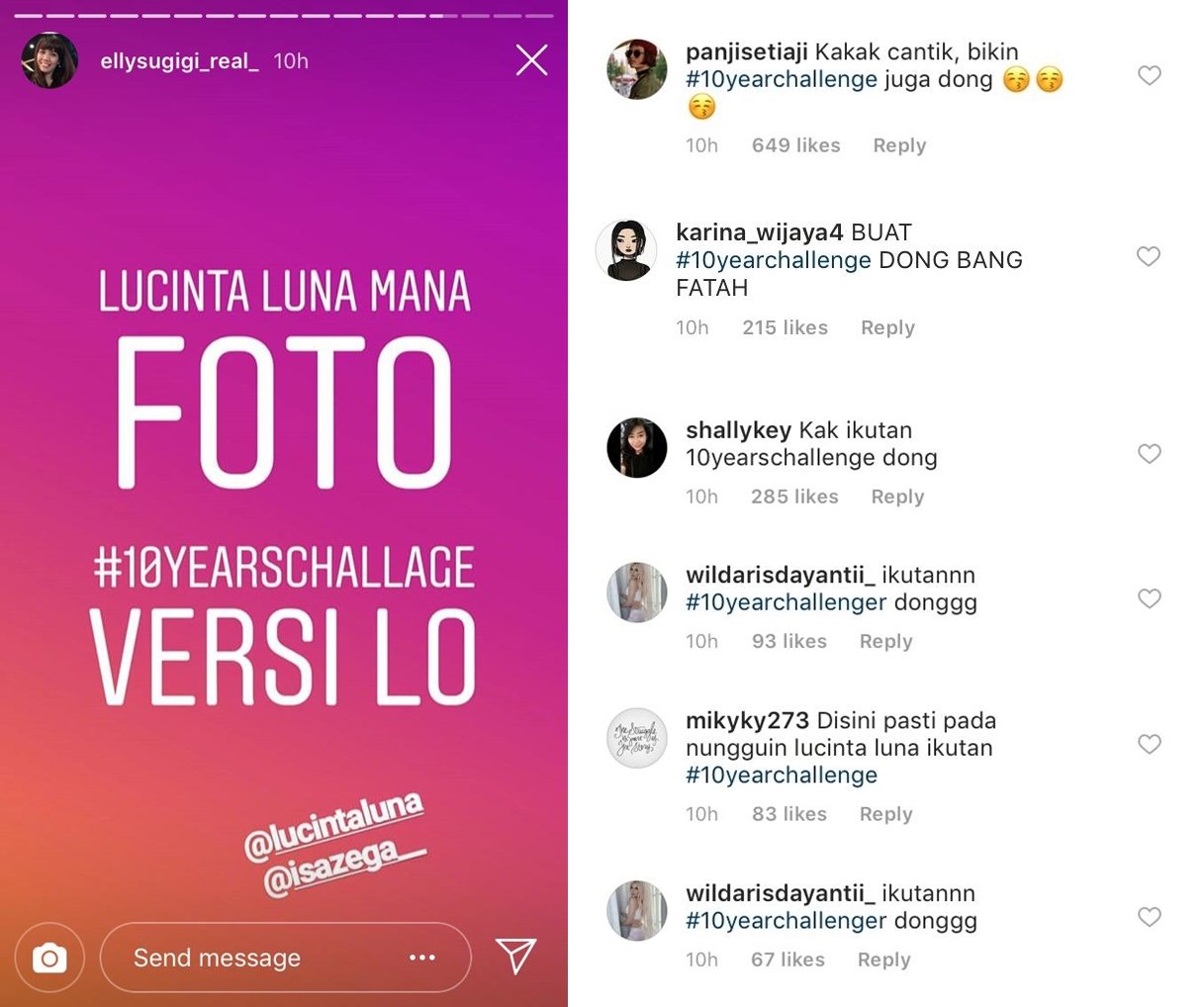 Ditantang Elly Sugigi dan Warganet Bikin #10YearsChallenge, Begini 