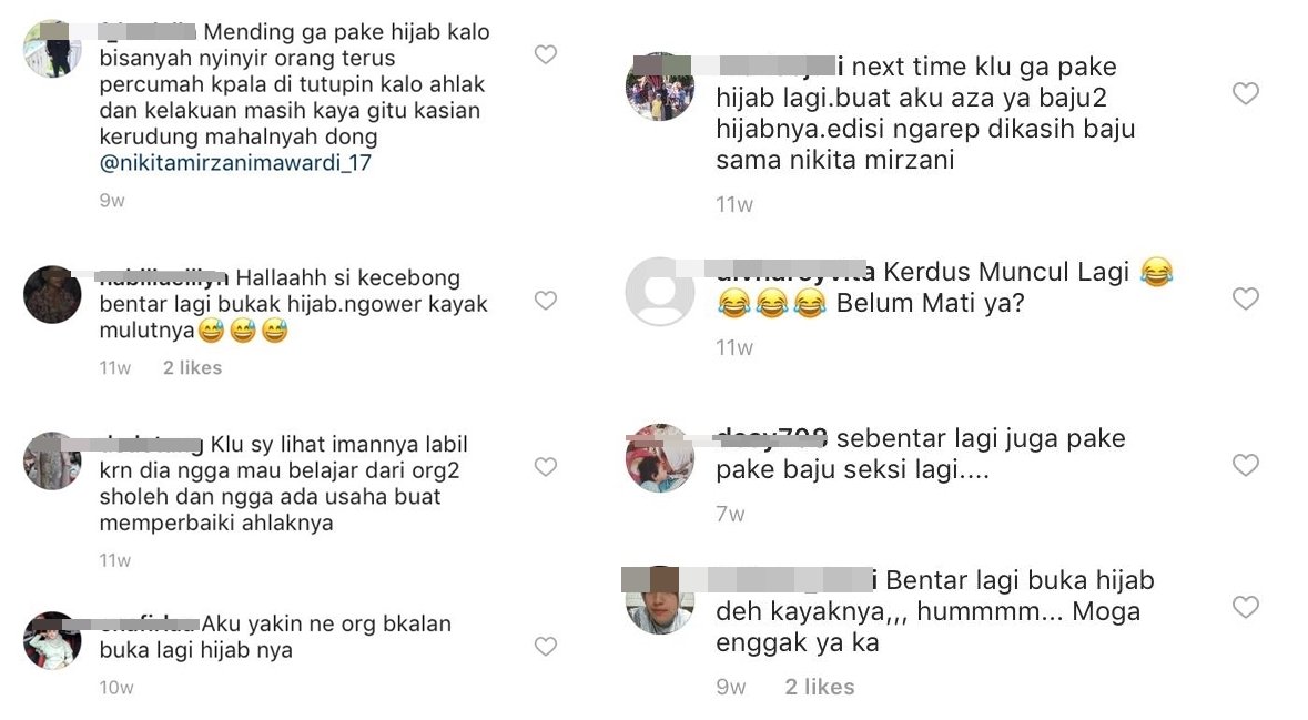 Putuskan Lepas Hijab, Warganet Ungkapkan Kekecewaan di Instagram Nikita Mirzani