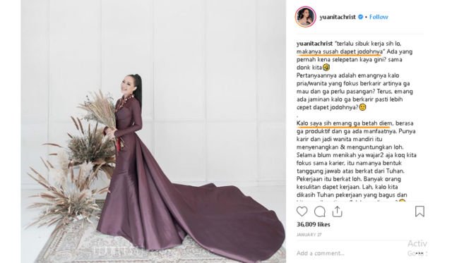 Dibilang Telat Nikah, Yuanita Christiani Bikin Tulisan Soal Perjalanan Cintanya. Ngena Banget!