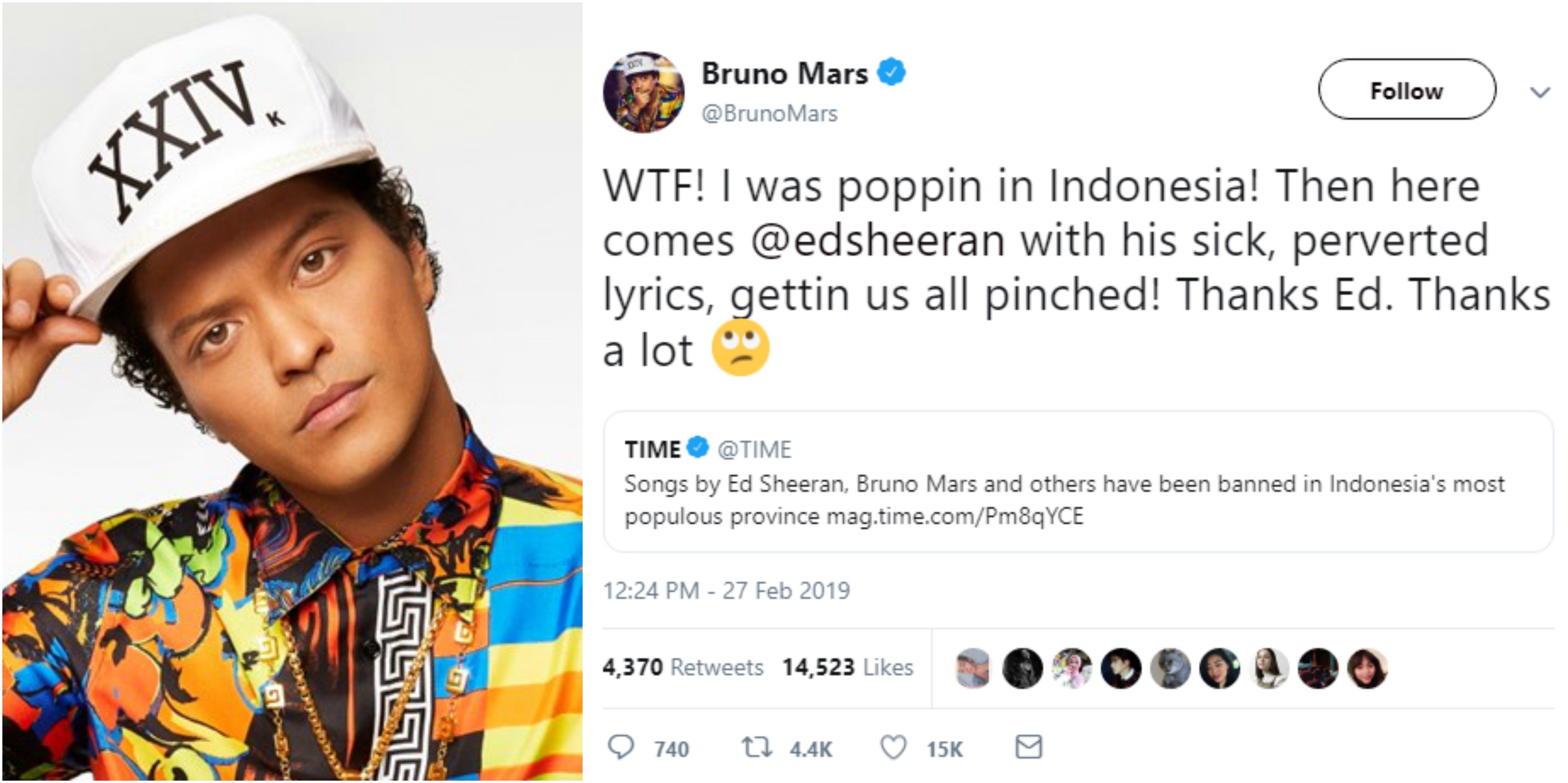 3 Sambatan Sarkas Bruno Mars di Twitter yang Sindir Indonesia Karena Lagunya Dilarang. Ciut nih :(