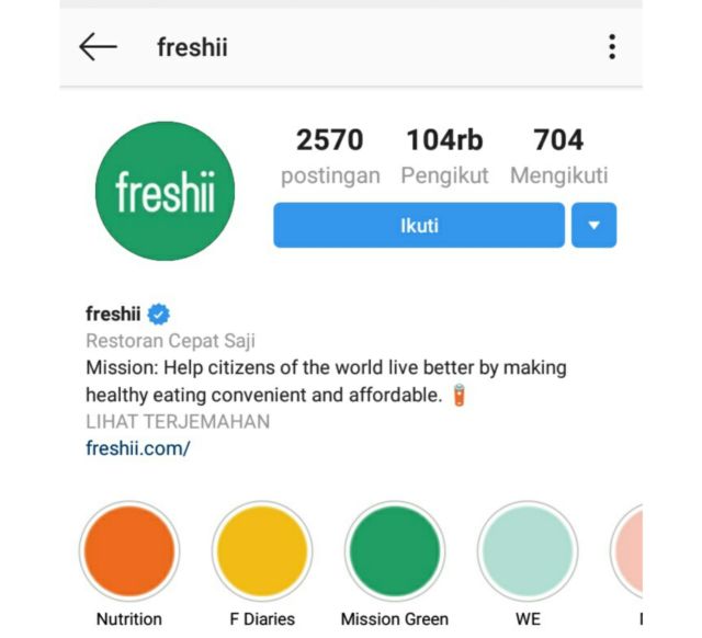 tampilan bio profil by akun @freshii