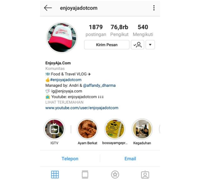 salah satu influencer instagram di bidang kuliner by akun @enjoyajadotcom