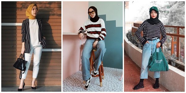 10 Ide Padu Padan Baju Garis-garis ala Hijabers. Manis!