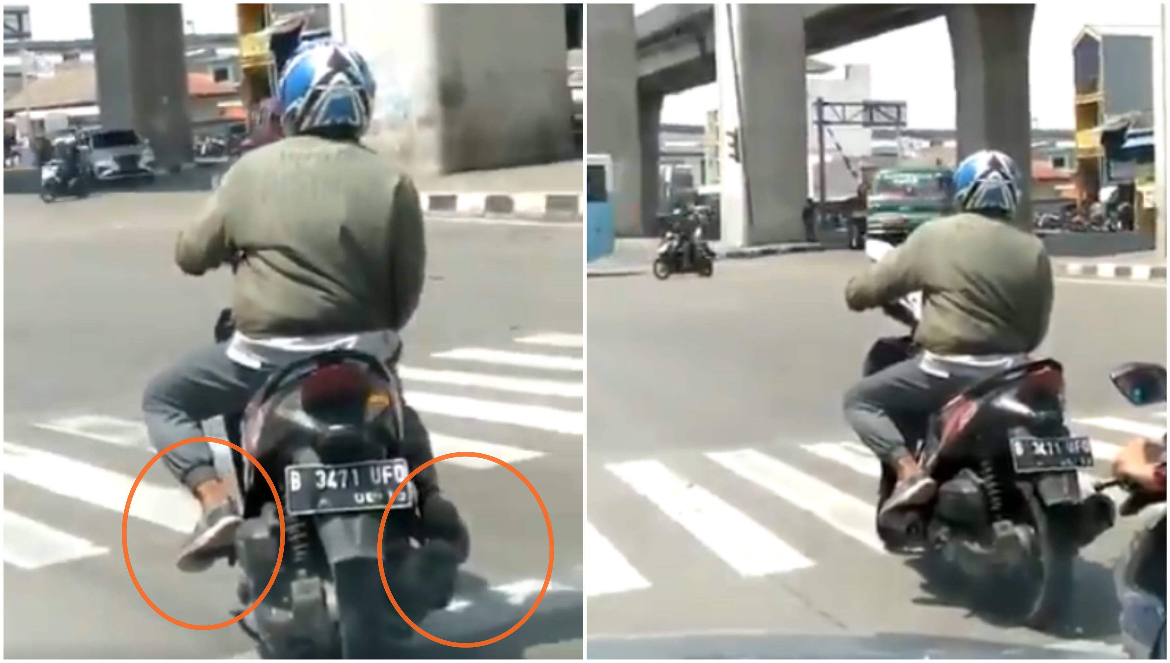 Menebak Motivasi Video Viral Pemotor yang Nggak Turun Kaki Saat Lampu Merah. Prestasi Kocak, Bosque~