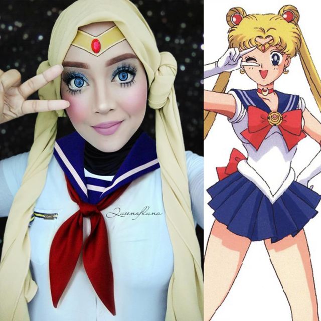 10 Potret Hijab Cosplay Animasi ala @queenofluna yang Kecenya Kebangetan. Kok Bisa Mirip Gitu Sih?