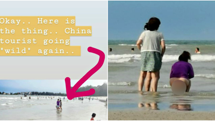 Turis China Terekam Kamera Sedang Buang Air Besar di Pantai. Ih Kok Jorok Banget Sih?