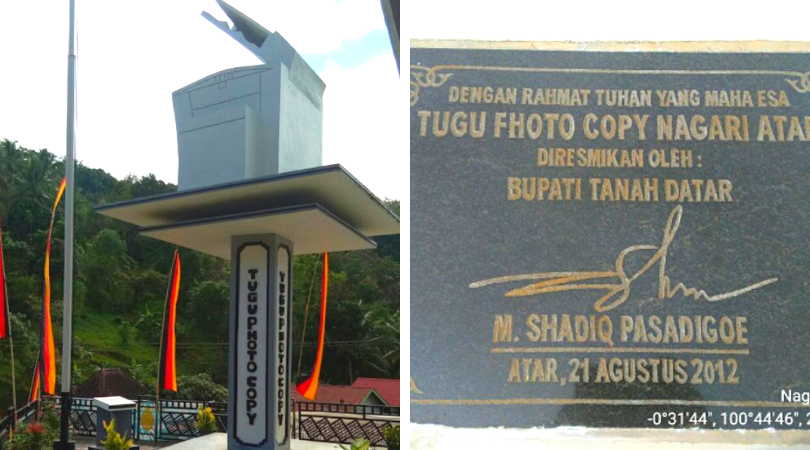 Tugu Photocopy, Tugu yang Unik dan Nyentrik di Tanah Datar. Kenapa Harus Mesin Fotokopi ya?