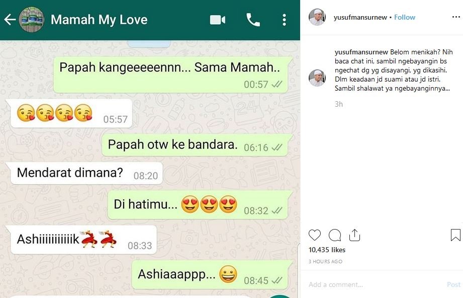 Kangen-kangenan sama Istri, Chat Ustaz Yusuf Mansur Bikin Ngakak Warganet. Gaul plus Romantis!