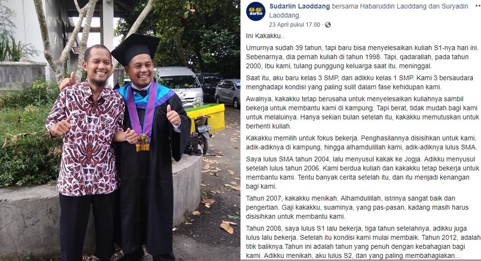 Tunda Wisuda Selama 21 Tahun Demi Sekolahkan Adik, Pengorbanan Seorang Kakak ini Bikin Salut!