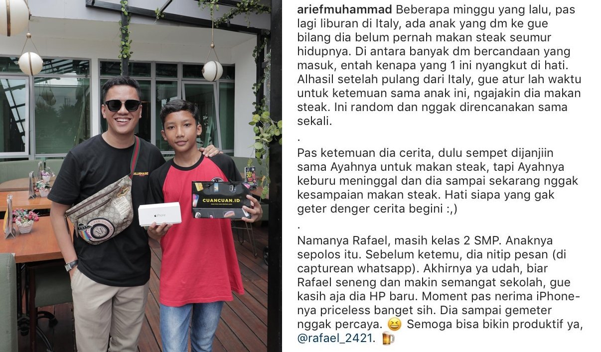 Ajak Makan Steak, Arief Muhammad Wujudkan Janji Mendiang Ayah Bocah SMP Ini. Ceritanya Bikin Haru!