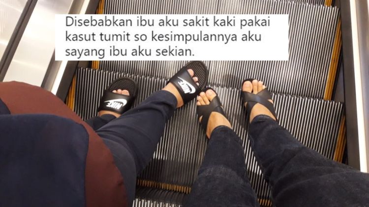 Rela Gantikan Ibu Pakai High Heels Saat Jalan di Mal, Pria ini Tuai Pujian Warganet. Anak Saleh nih!