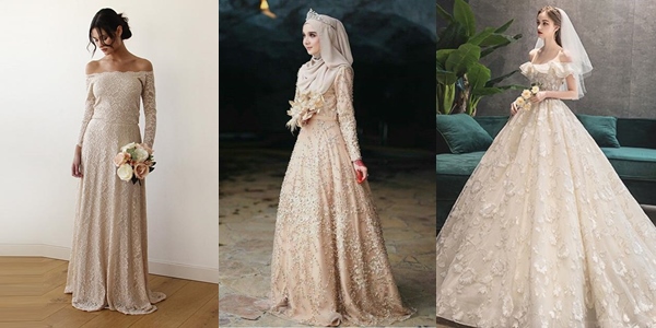 11 Inspirasi Gaun Pernikahan Nuansa Champagne yang Lagi Ngetren. Cantik Elegan, Tak Berlebihan